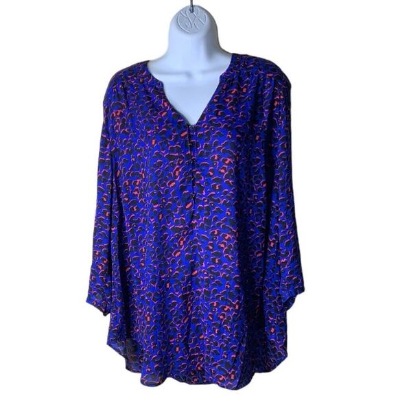 Torrid Leopard Print Tunic Tops Womens 2X 3/4 Sleeve V-Neck Hook And Eye Flowy - Picture 1 of 10
